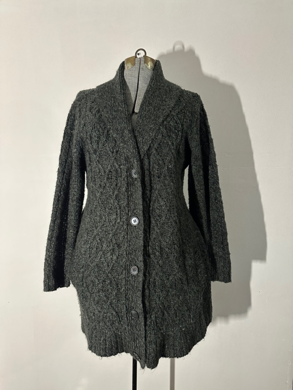 Faded Glory Charcoal Cable Knit Button Cardigan